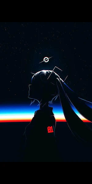 Hatsune Miku, Space, Anime, Silhouette 4K Wallpaper Background