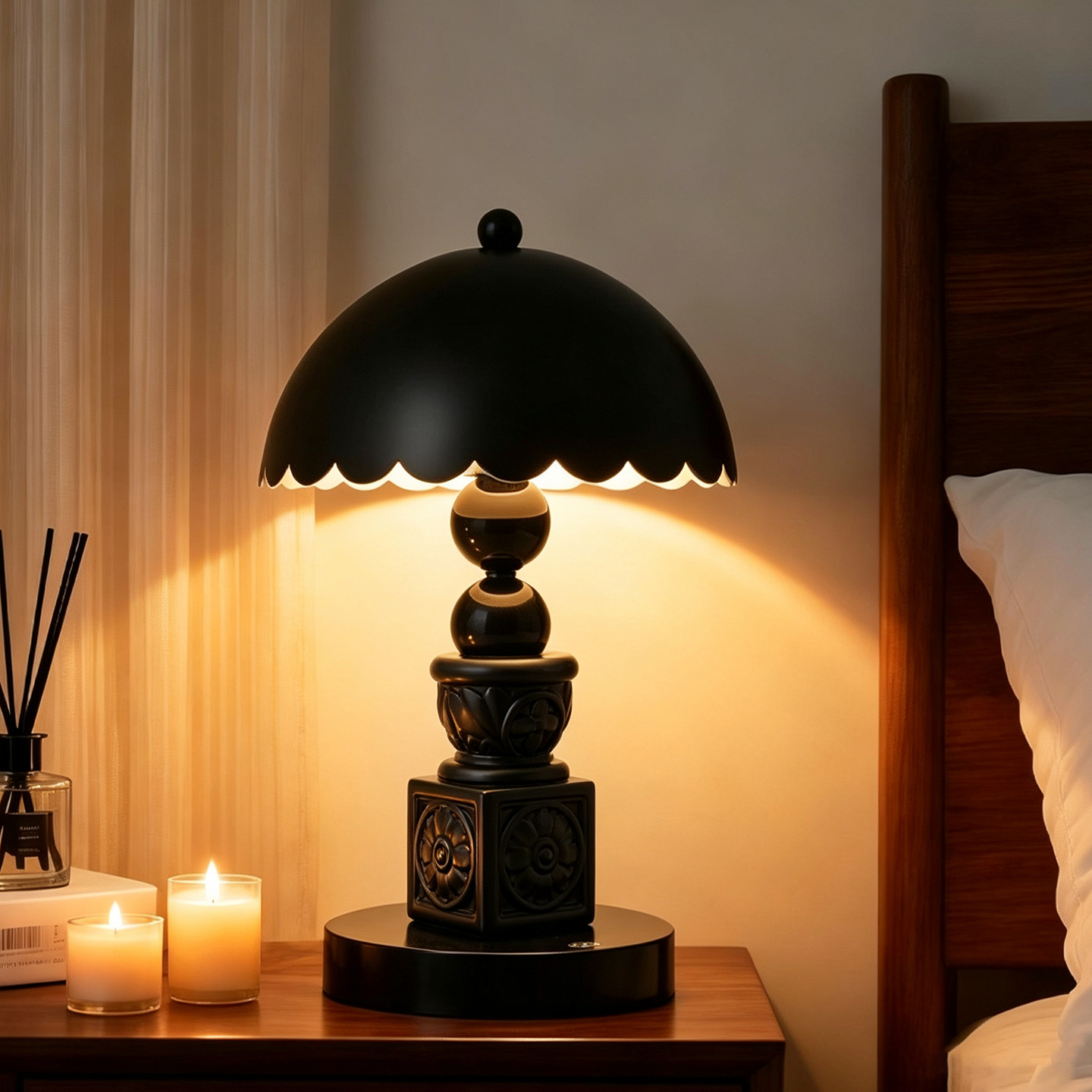 Vintage Column Table Lamp with Carvings