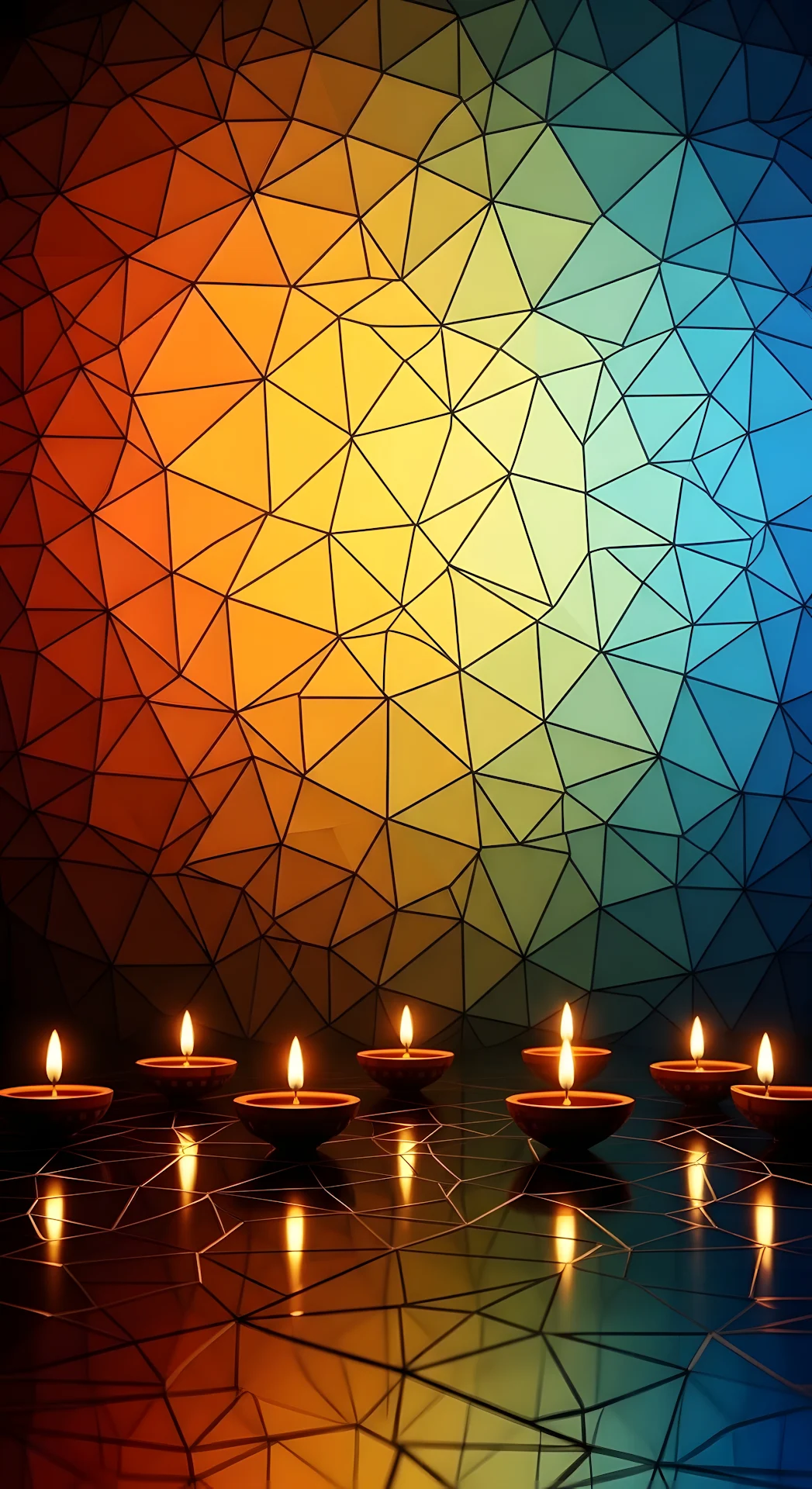 Vibrant Geometric Diya Lamps Mosaic Stained Glass Art - Free 4K mobile Wallpaper