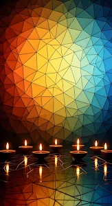 Vibrant Geometric Diya Lamps Mosaic Stained Glass Art