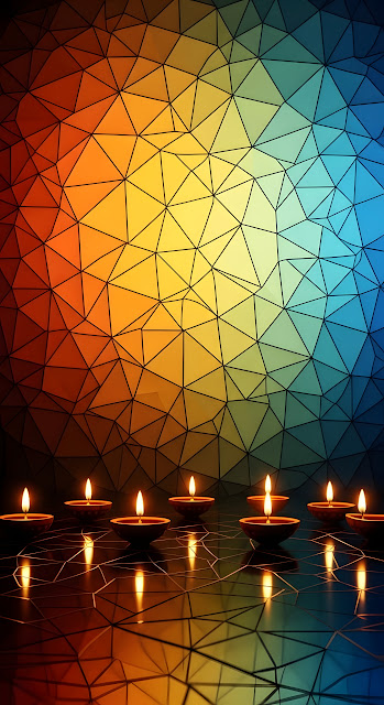 Vibrant Geometric Diya Lamps Mosaic Stained Glass Art - Free mobile Wallpaper