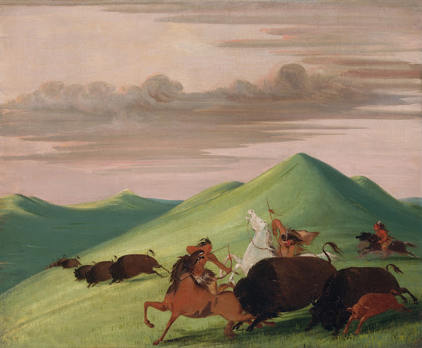 Buffalo Chase Bull Protecting a Cow And Calf 1832 1833