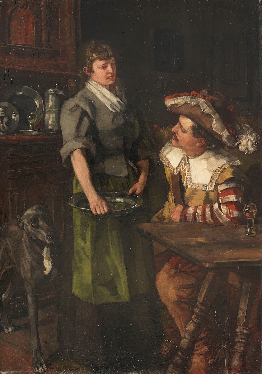 Zechender Landsknecht mit Serviermädchen Ca 1876 1878
