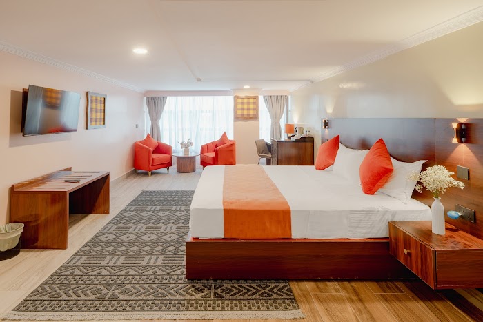 Room 7 workspace and amenities Karen Plains Hotel