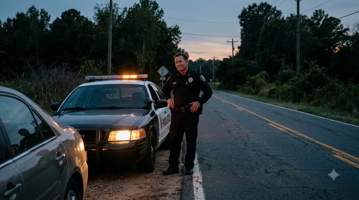 The Road Was Quiet. The Officer Stood Beside The Car With A Smug Expression.