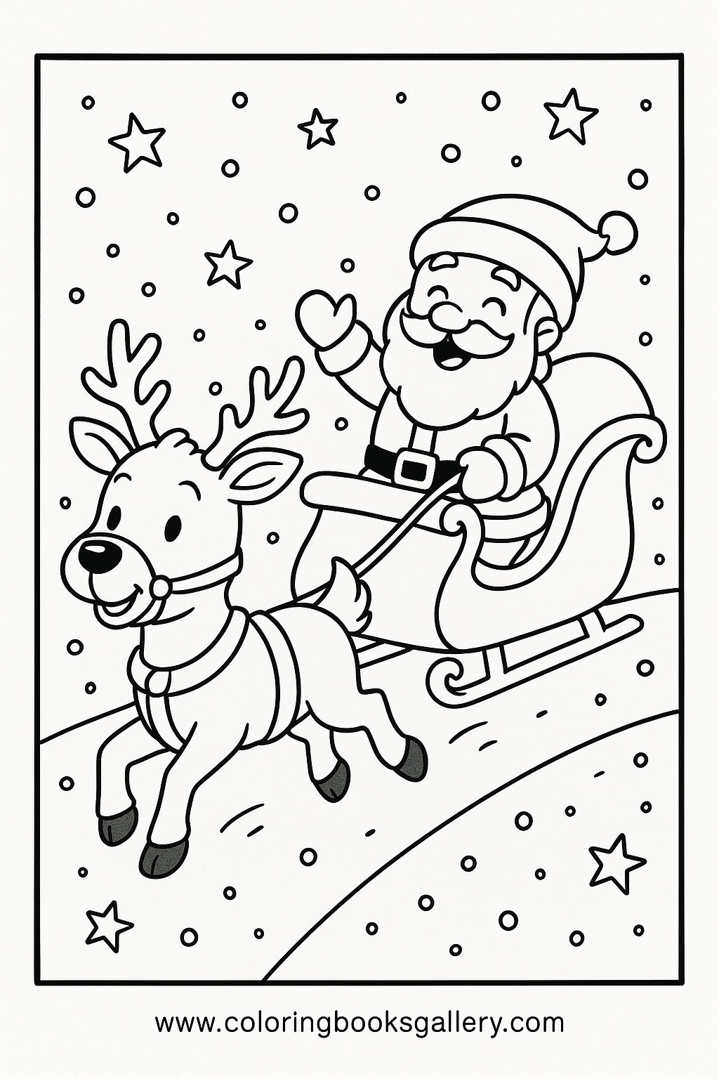 Reindeer pulling Santa’s sleigh – Free Printable Coloring Sheet for Kids and Adults – printable coloring page