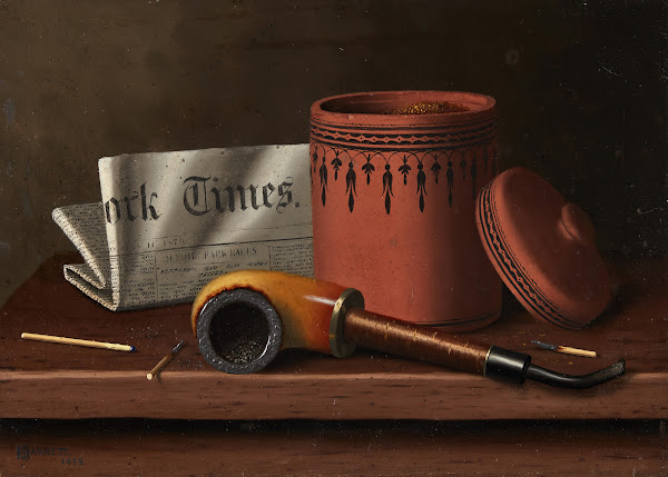 Still Life with New York Times Tobacco Jar Pipe and Matches 1879
