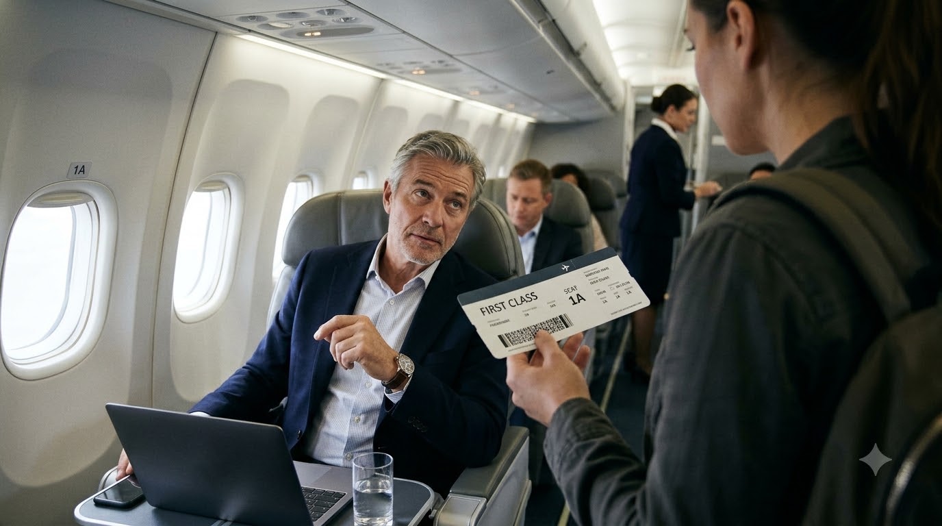 I Stood In The First-Class Aisle Holding A Boarding Pass With My Name And Seat 1A Printed On It, The Businessman Sitting In My Seat Looked Me Over And Said, "This Seat Is Reserved For People Who Actually Belong In First Class."