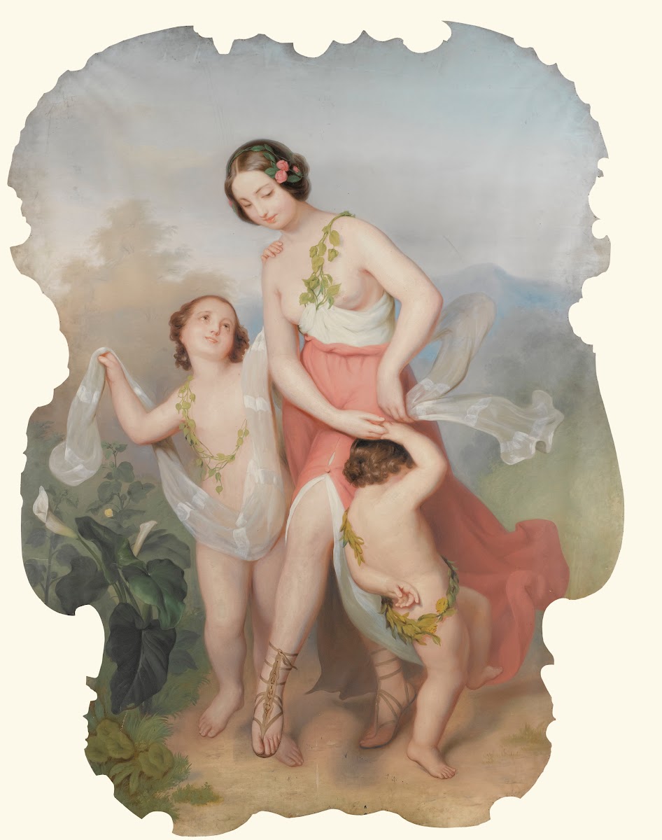 Girl With Two Dancing Children 19th Century