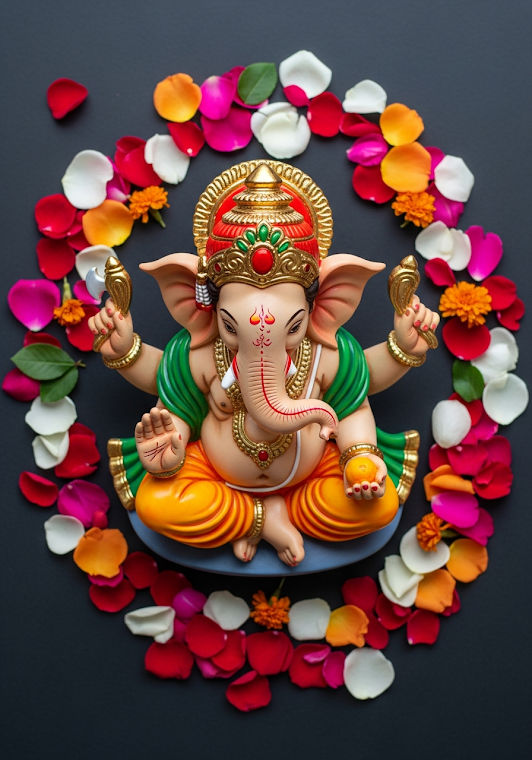 Ornate Ganesha Idol Floral Arrangement
