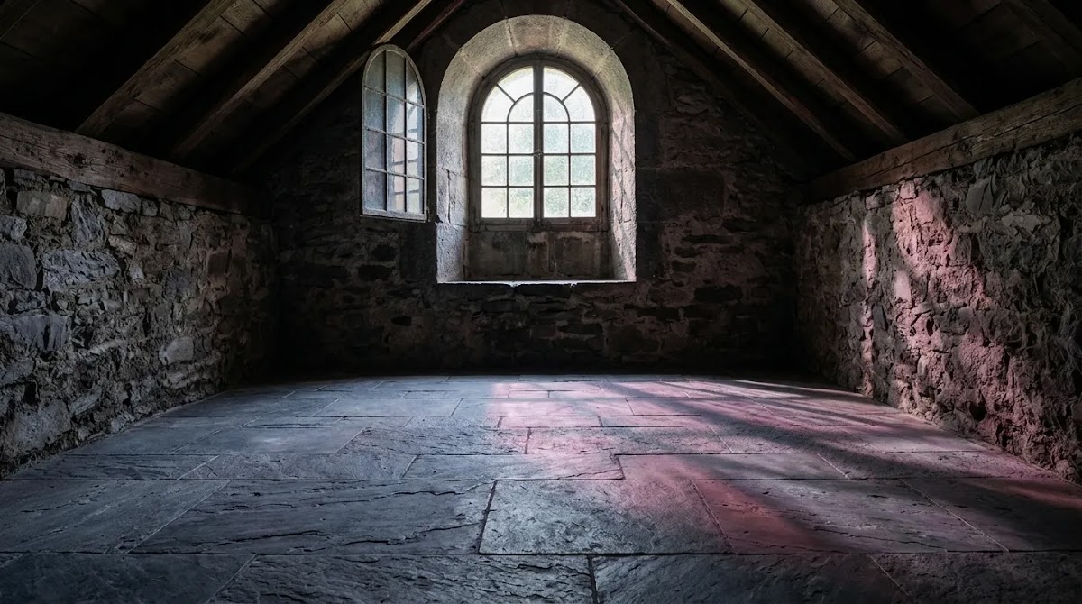 Gamay wine characteristics evoked by a traditional Beaujolais stone cellar atmosphere