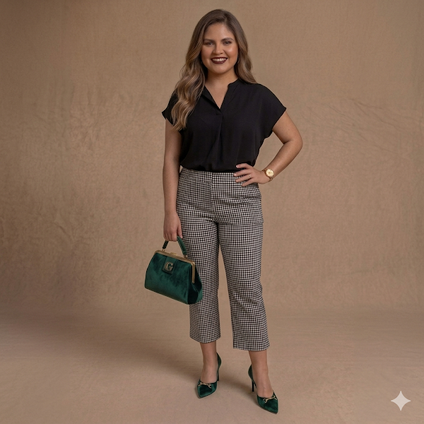 Pantalón Estampado Vichy Negro y Blanco