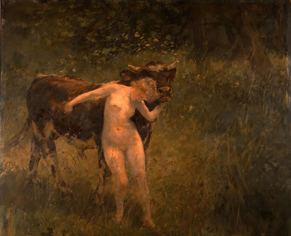 Woman and bull 1885