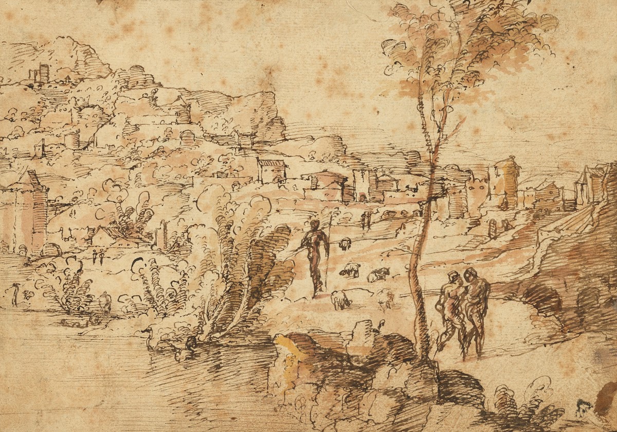 Landscape with Shepherds by a River and a Town Beyond 15251530
