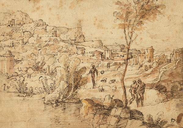 Landscape with Shepherds by a River and a Town Beyond 15251530