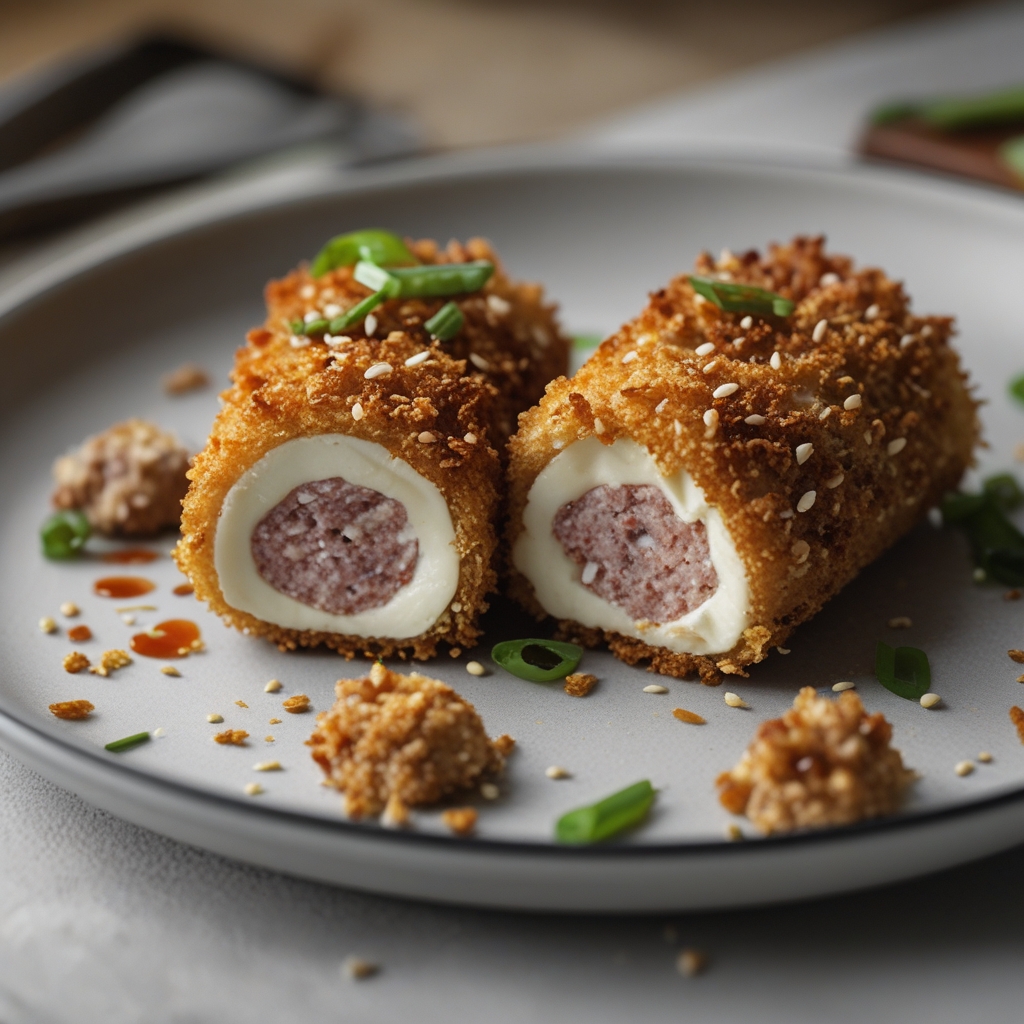 Crispy Korean-Style Mozzarella-Stuffed Sausage Bites with Gochujang Aioli