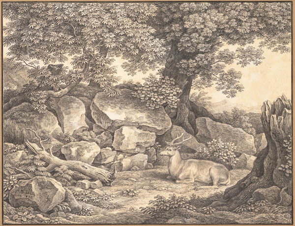 Italian Landscape with Trees Rocks and a Resting Deer 1824