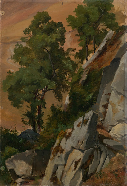 Felshang mit Bäumen bei Olevano 1869