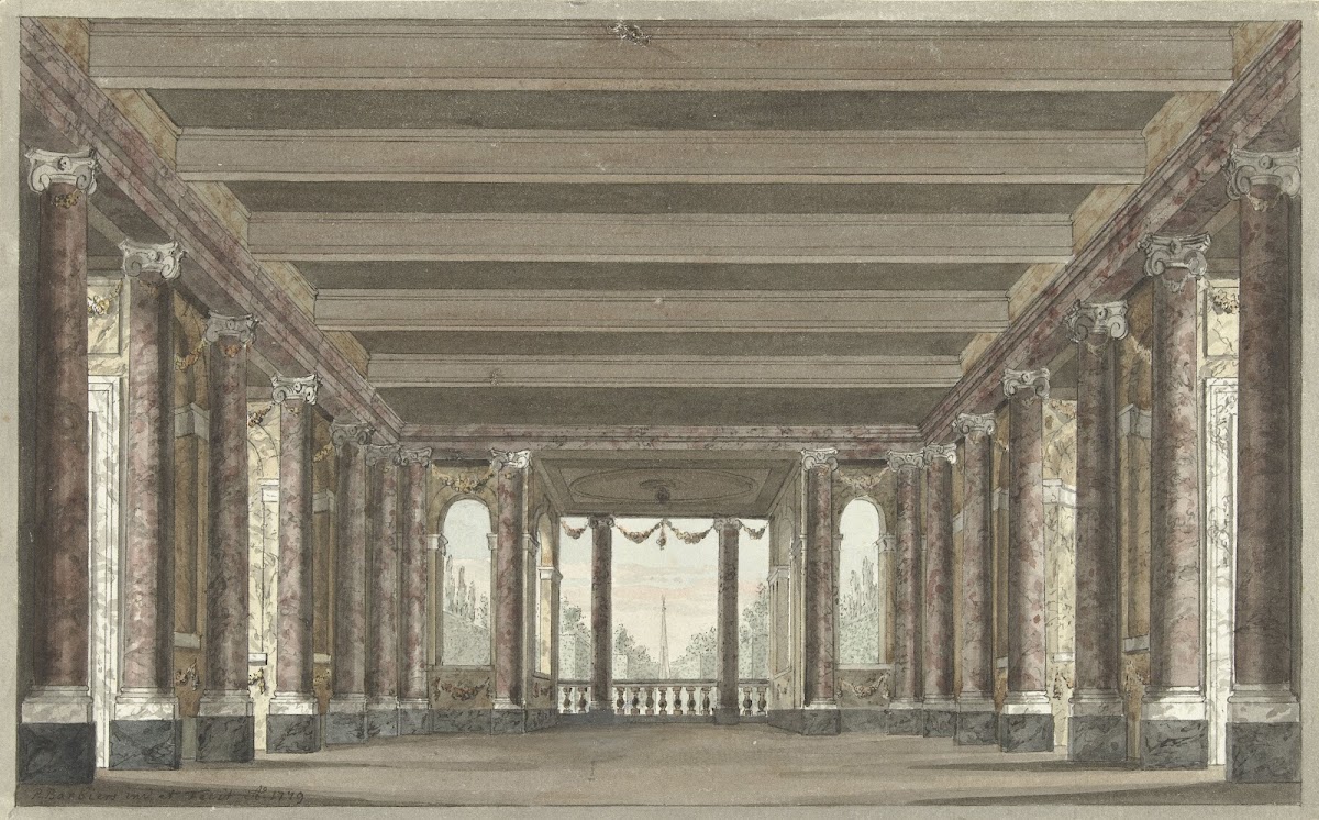 Ontwerp voor een toneeldecor van een zuilengalerij met loggia 1779
