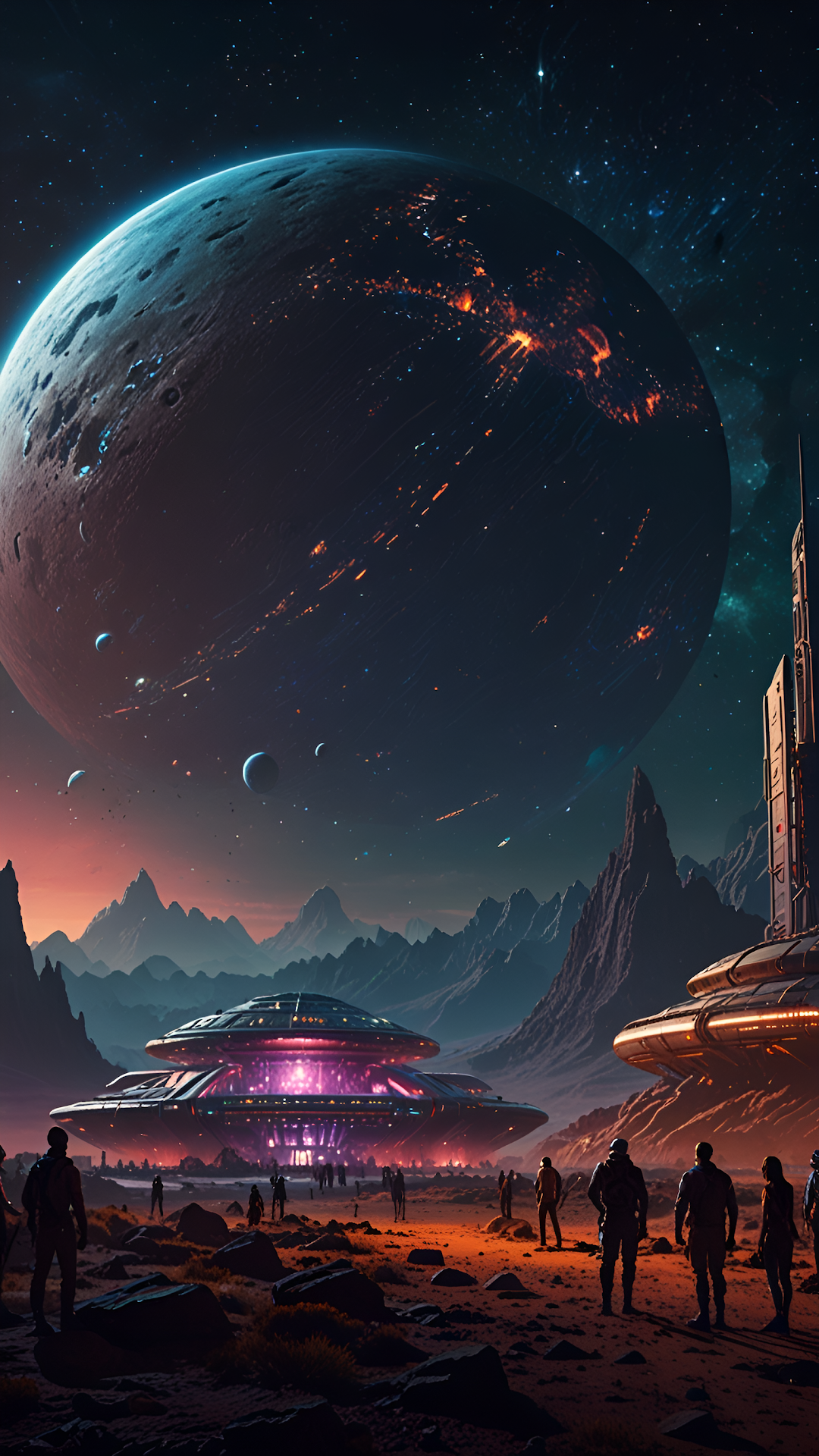 Epic Alien Landing Site with Colossal Planet View - Free 4K mobile Wallpaper