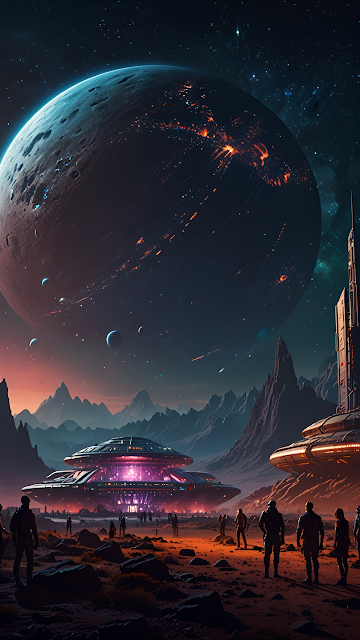 Epic Alien Landing Site with Colossal Planet View - Free mobile Wallpaper