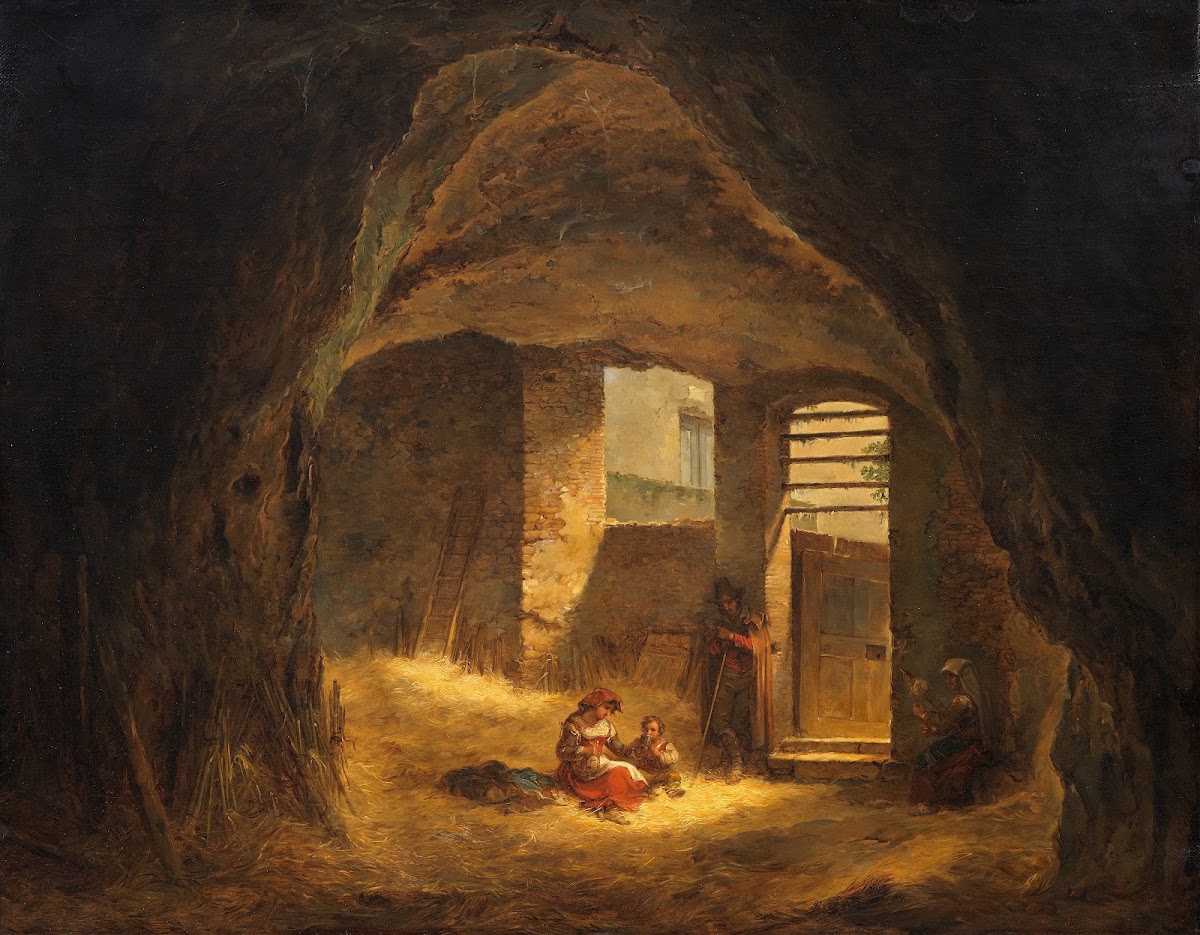 Italian Peasants in a Grotto Antique Grotto in the Tarpeian Rock 1821