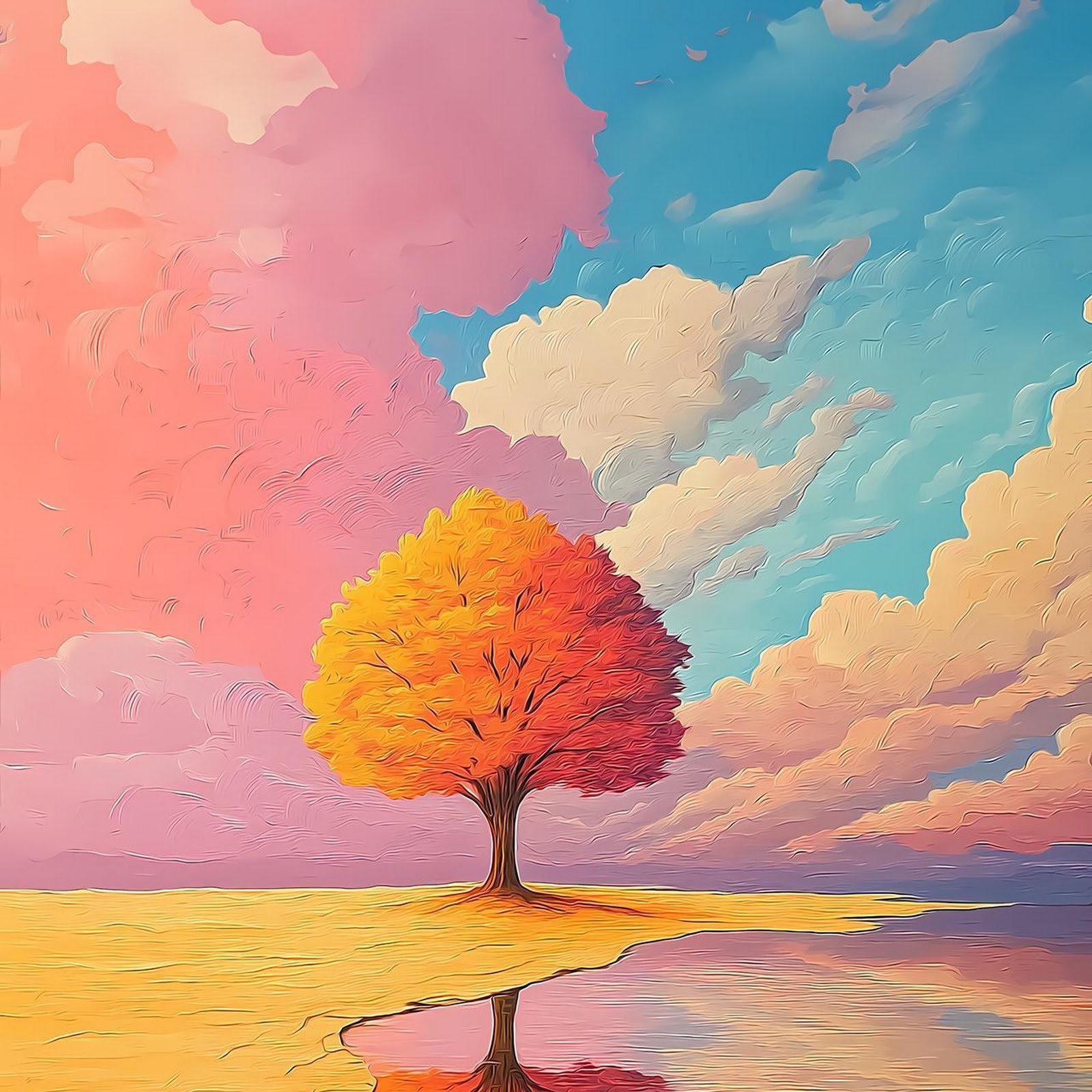 Download Lone Tree in Pastel Landscape Full HD iPhone