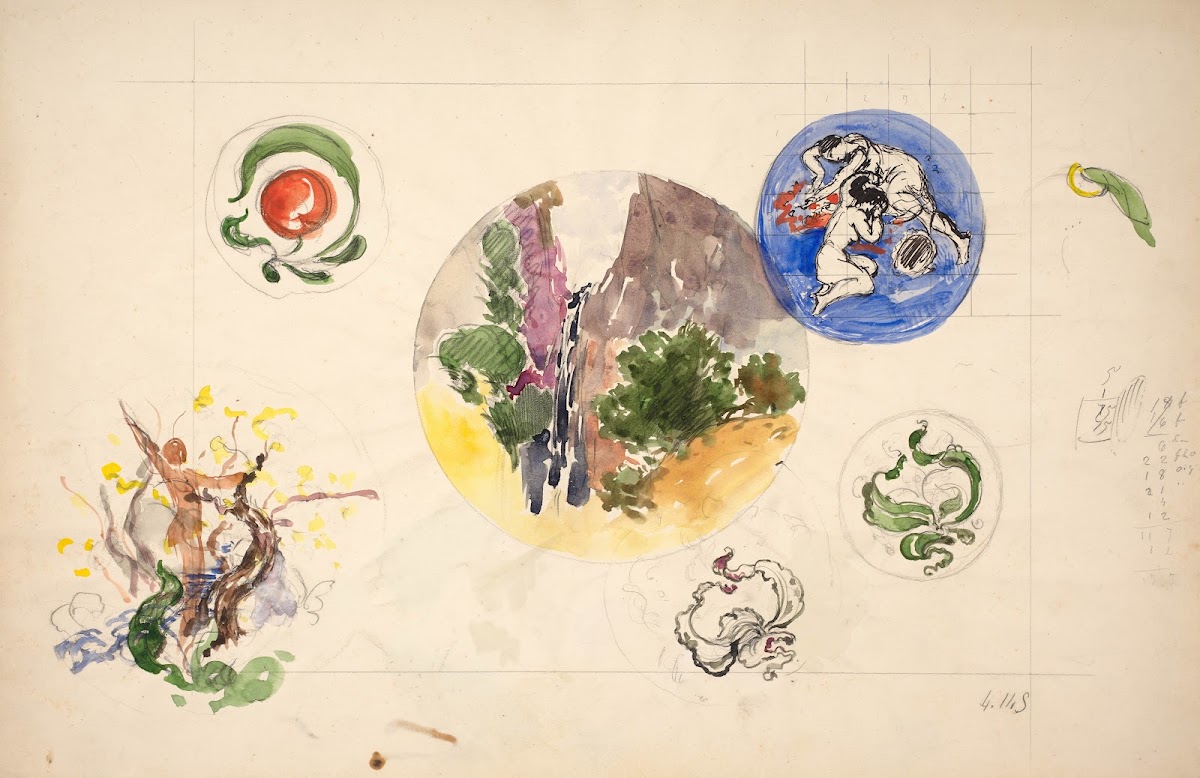 Set of preparatory studies for dishes and plates