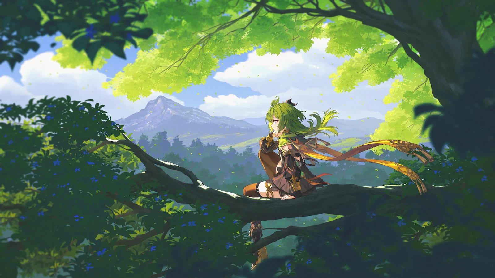 Collei Resting on Tree Branch - Anime Digital Art 4K Wallpaper (4800x2700)