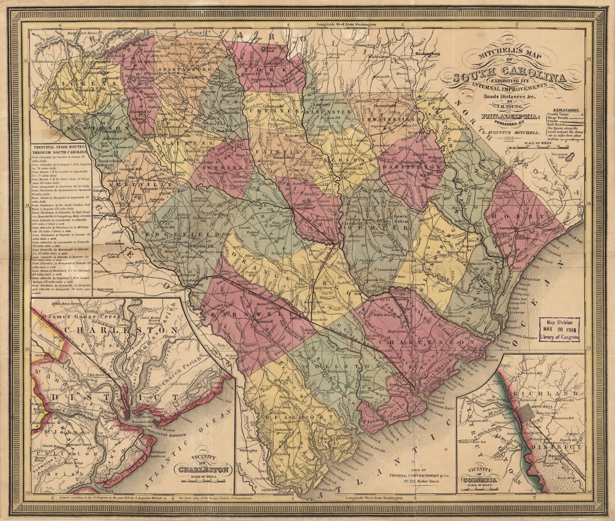 Mitchells map of South Carolina  exhibiting its internal improvements roads dist