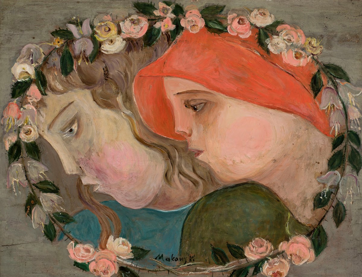 Two heads of little girls in a garland of flowers 1922