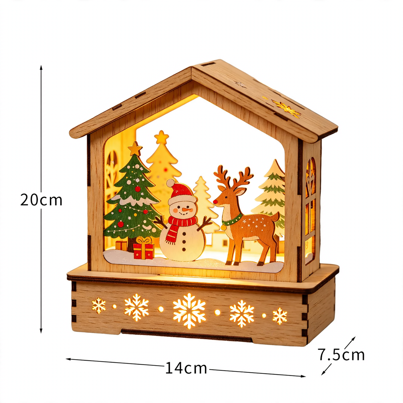 LED-lit wooden house, decorative table ornament