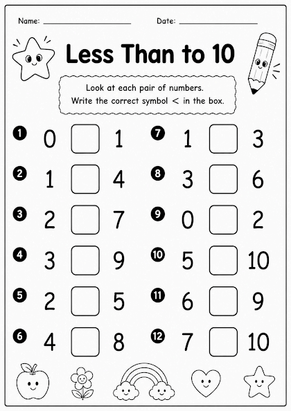 Less Than to 10 Worksheet