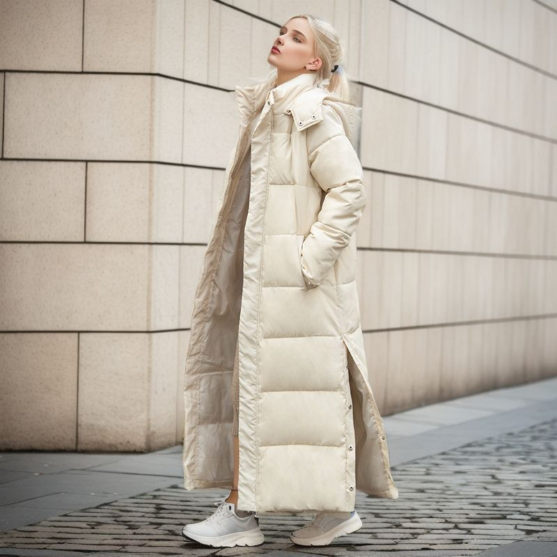 Long tailored women's winter coat with hood
