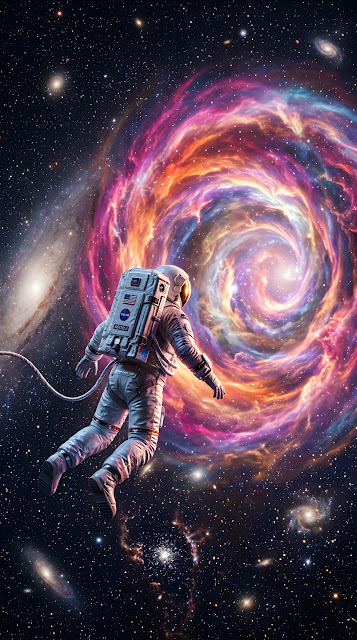 3D Render of an Astronaut Floating Toward a Glowing Galactic Nebula Portal - Free mobile Wallpaper