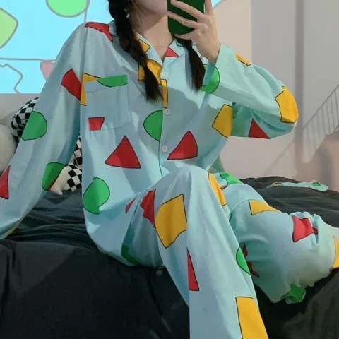 Damen-Pyjama-Set, langärmelig mit Rüschen