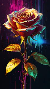 Iridescent Metallic Rose Digital Sculpture Art Neon Lighting