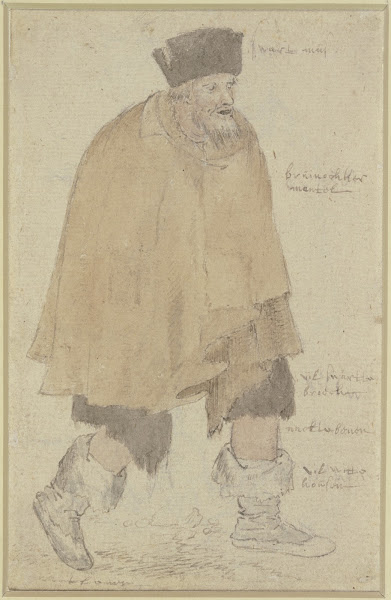 Man in a Ragged Cloak Walking to the Right ca 1608 1609