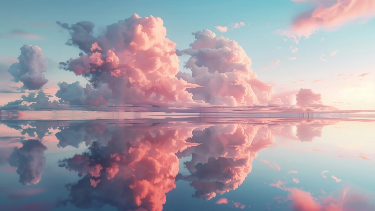 Ai Art, Reflection, Clouds, Pastel, Pink 5K Desktop Wallpaper