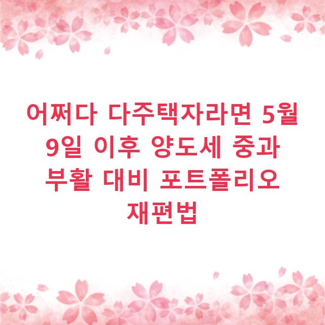 어쩌다 다주택자라면 5월 9일 이후 양도세 중과 부활 대비 포트폴리오 재편법