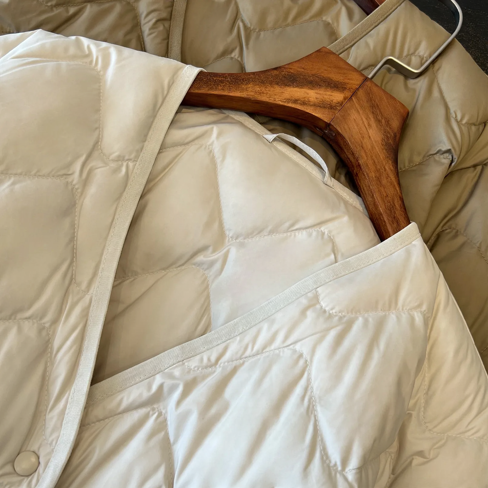 Lightweight Down Jacket, V-Neck, Quilted, Unisex