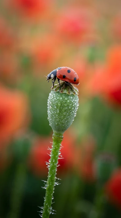 Ladybug on Poppy Seed Pod Macro