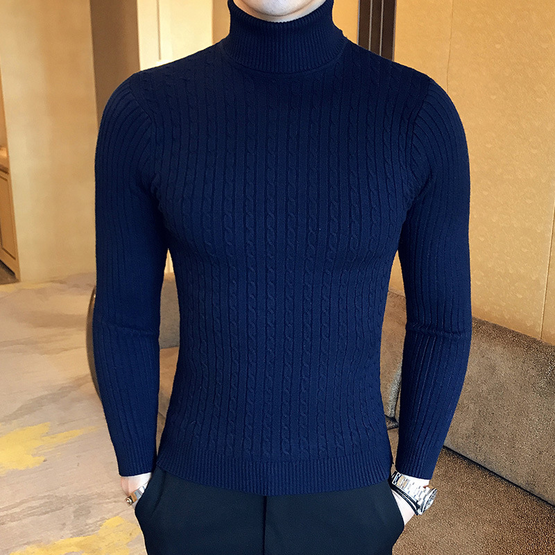 Men's knit sweater with turtleneck and cable pattern
