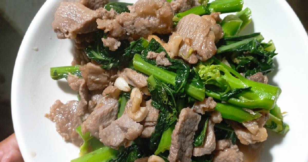 Cải làn xào thịt bò