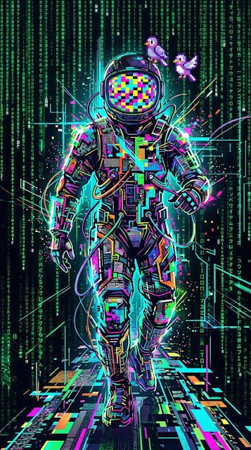 Futuristic Humanoid Figure in a Digital Matrix Abstract Realm - Free mobile Wallpaper