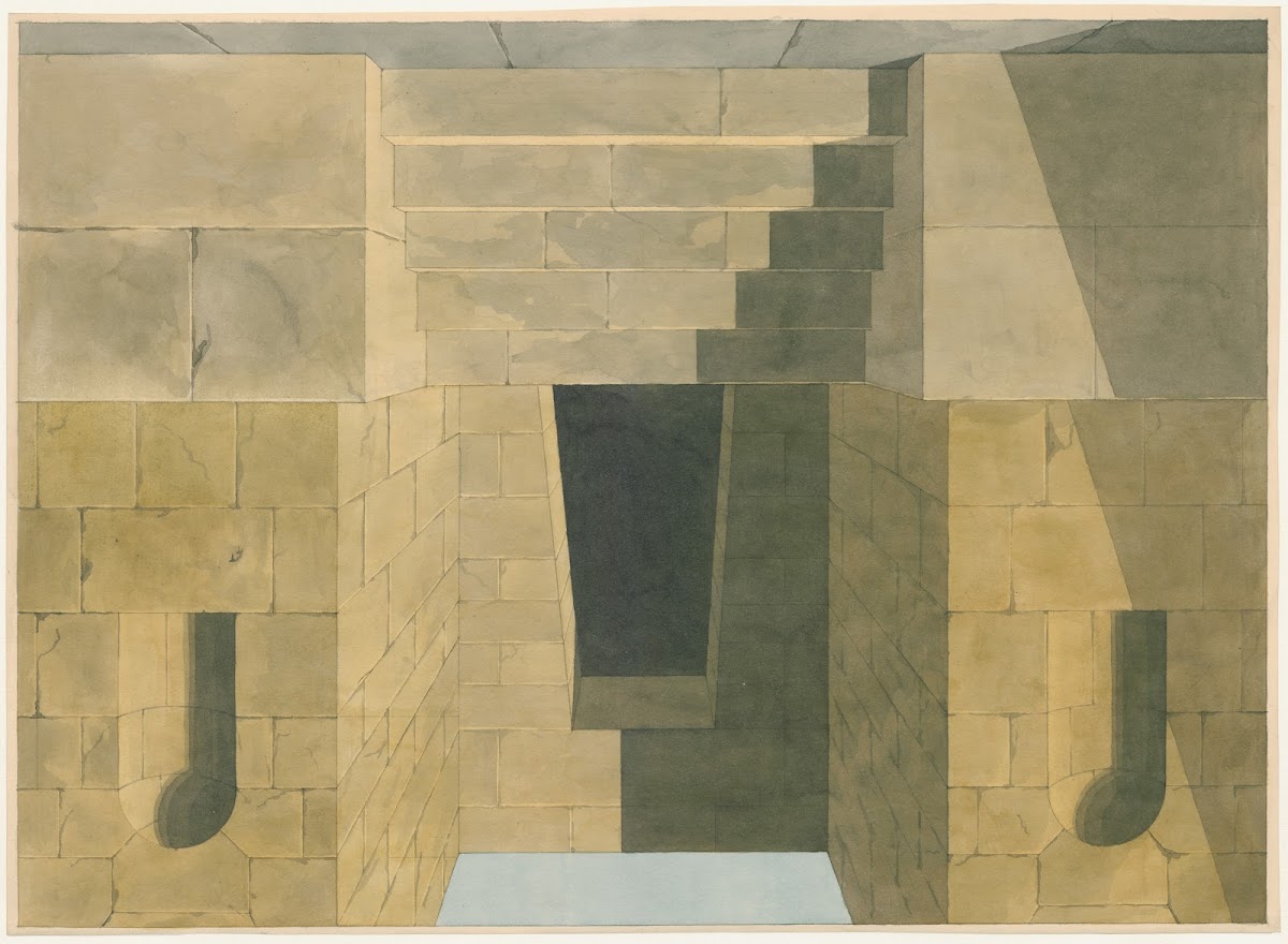 Egyptisch poortgebouw met trapopgang grote steenblokken