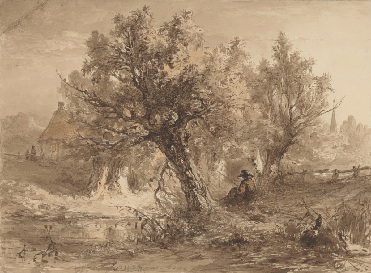 Landschap met hengelaar onder wilgen 1866