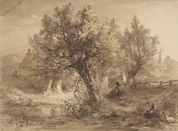 Landschap met hengelaar onder wilgen 1866
