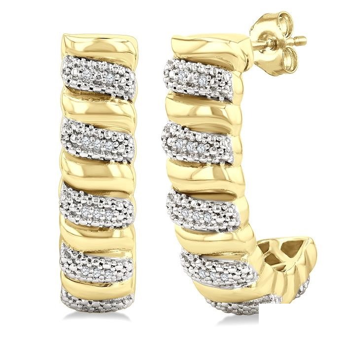 Gold Vermeil Bold Ribbed Diamond Half Hoop Earrings 85898DHSSSLER-GV