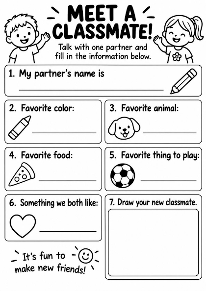 Meet a Classmate Partner Interview Worksheet